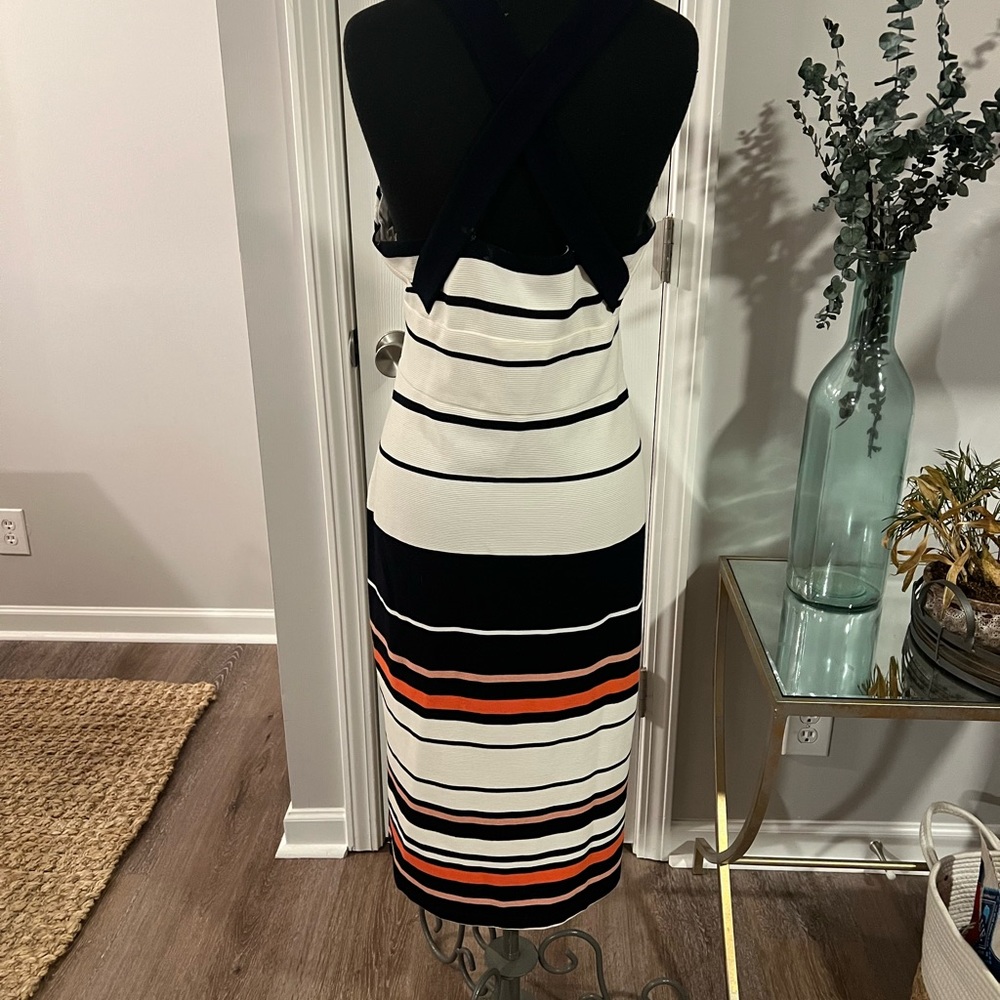Adriana Papell womens striped summer dress white navy and orange size XL - Picture 2 of 6